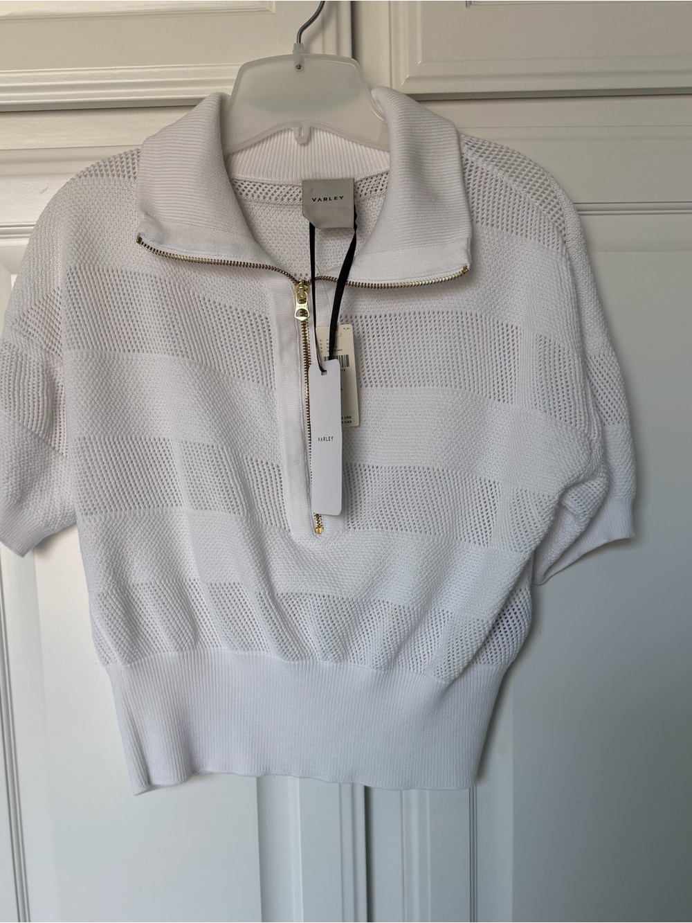Varley Kembria Half-Zip Knit Top in White, XS. - Picture 6 of 7